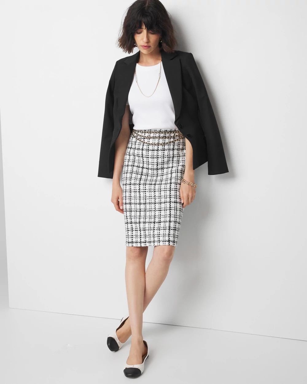 Zip up Pencil Tweed Skirt
